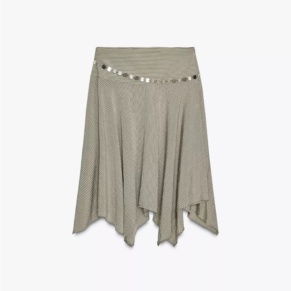 ZARA STRIPED ASYMMETRIC BELTED MIDI SKIRT